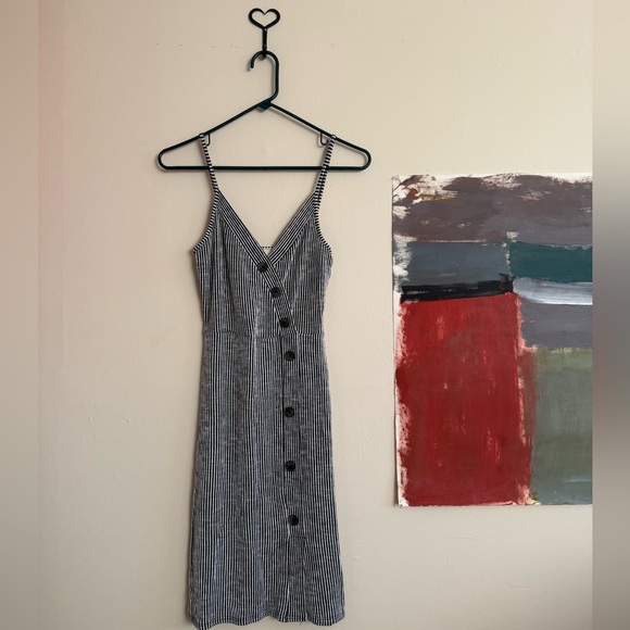 Black & White Stripe Midi Dress with Buttons - Picture 2 of 3